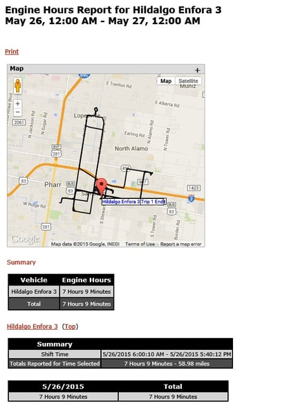 fleet management engine hours report
